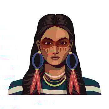 Native american woman with red makeup and feathers vector