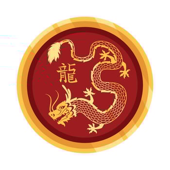Chinese dragon symbol on a red and gold background vector