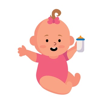 Baby girl holding bottle and smiling illustration vector