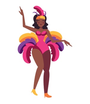 A cartoon woman in a colorful dress and feather headdress vector