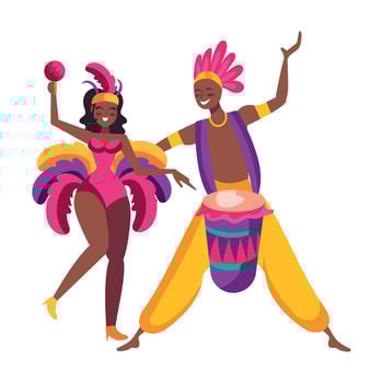 Carnival dancers with colorful costumes and feathers vector