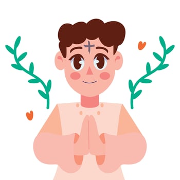 A cartoon boy with a cross on his forehead vector