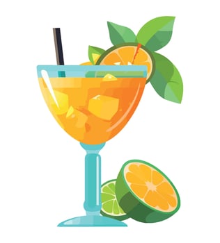 Orange cocktail with lime and mint vector