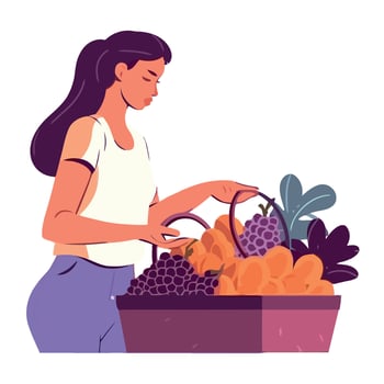 Woman with basket of fruit and vegetables illustration vector