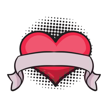 love pop art heart with ribbon vector