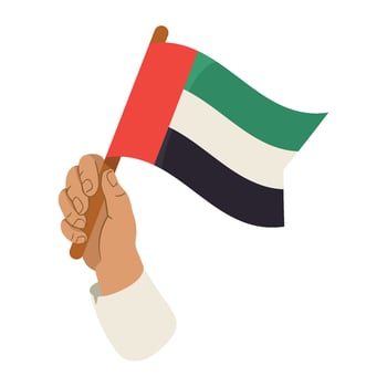 Hand holding and raising the united arab emirates flag vector