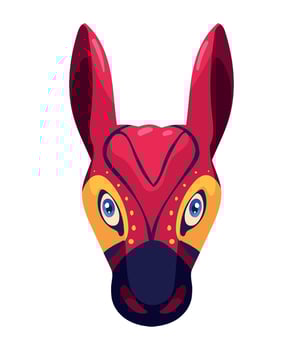 A red and yellow kangaroo head with blue eyes vector