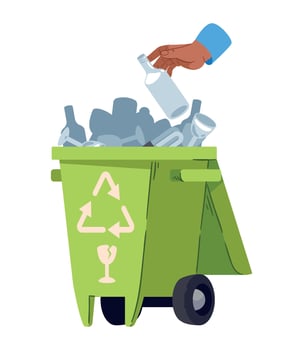Hand throwing trash into a green recycling bin vector