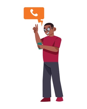 A man holding a phone and talking to someone vector