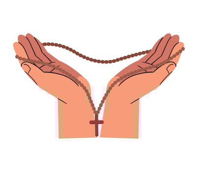 Hands holding rosary and cross illustration vector