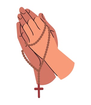 Praying hands with rosary illustration vector