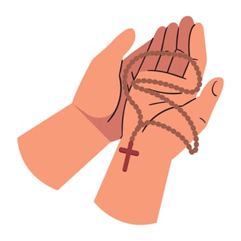 Hands holding rosary and cross illustration vector