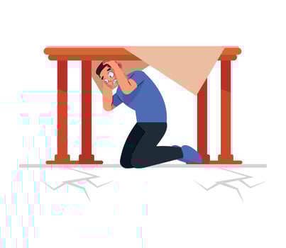 Man under the table with a broken table vector