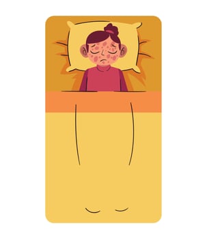 A cartoon woman sleeping in bed with her eyes closed vector