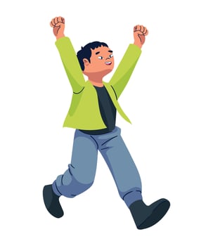 Boy jumping with arms up in cartoon style vector