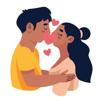 Couple kissing with hearts on their faces vector