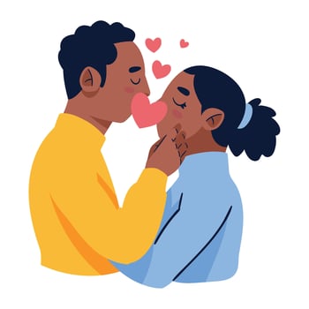 An illustration of a couple kissing with hearts vector