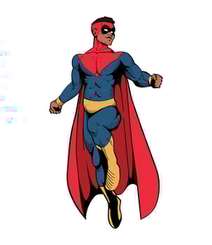 A cartoon superhero in red, blue and yellow vector