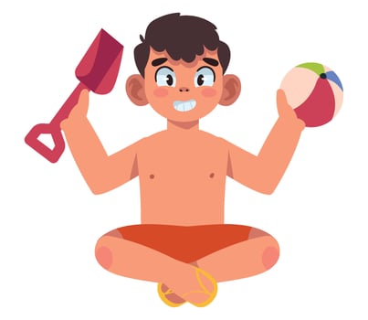 A cartoon boy with a beach ball and a shovel vector