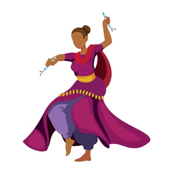 Indian woman dancing in purple dress illustration vector