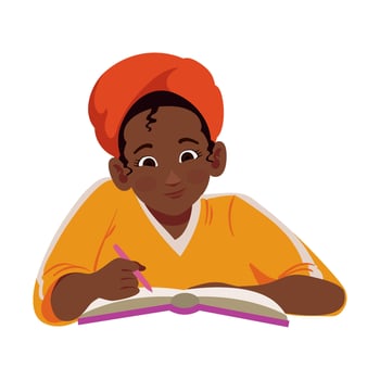 An african american girl is writing in a book vector