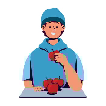 A man is holding an apple in his hand vector