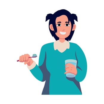 A cartoon woman holding a cup and a toothbrush vector