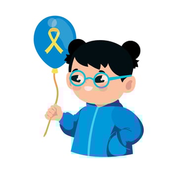 A cartoon girl holding a balloon with a yellow ribbon vector