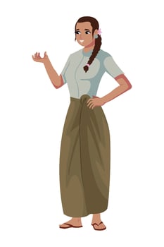 A woman in traditional clothing holding a hand up vector