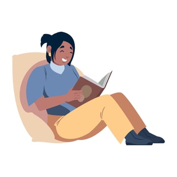 A woman sitting on a chair reading a book vector