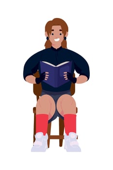 A cartoon woman sitting on a chair reading a book vector