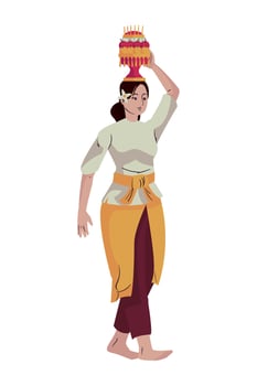 A woman in traditional clothing holding a cake vector