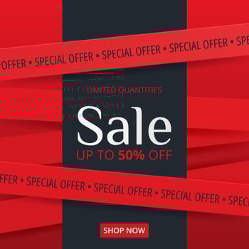 Square Sale banner with crossed tape ribbons and stripes. Red abstract discount background for promotion, Big Sale, Special Offer, advertising, leaflets, flyers, social media post. illustration vector