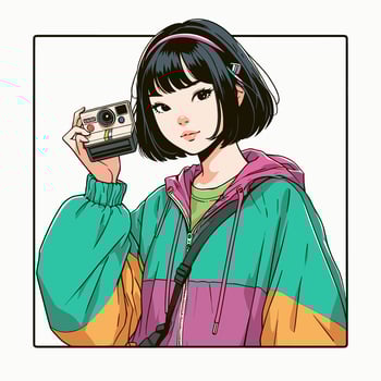 nostalgia anime lofi girl 90's vector