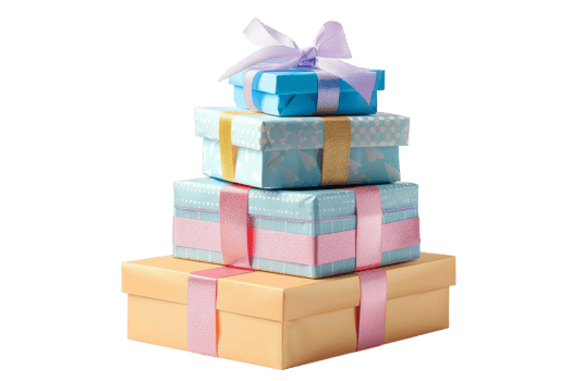 Stack of Gift Boxes with Pink and Gold Ribbons png