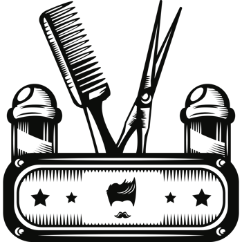 emblem for barbershop with scissors razor and comb png