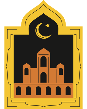 islamic mosque and crescent moon in window png