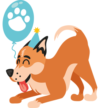 happy dog with party balloon png