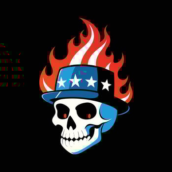 skull with American flag and fire art illustration logo design vector