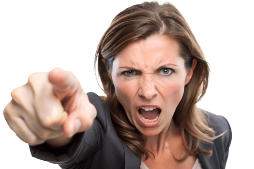 close-up A hand's women pointing With an angry look on her face isolated on transparent background png