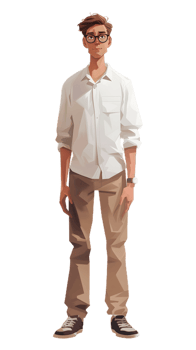 a cartoon man in glasses standing in front of a white background png