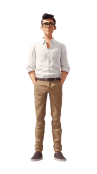 a man in glasses standing with his hands on his hips png