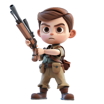 a cartoon soldier with a rifle on his back png