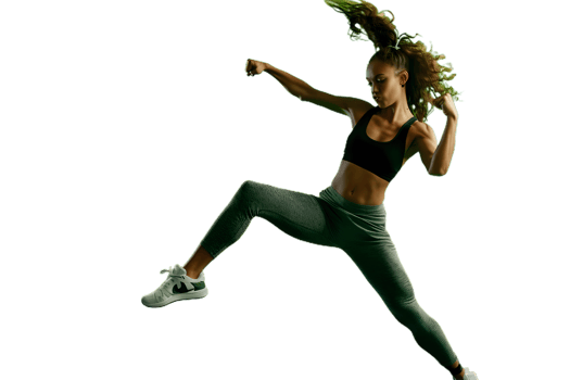 a woman jumping in the air with her hair flying png