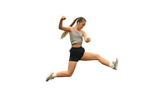 a girl jumping in the air on a transparent background png