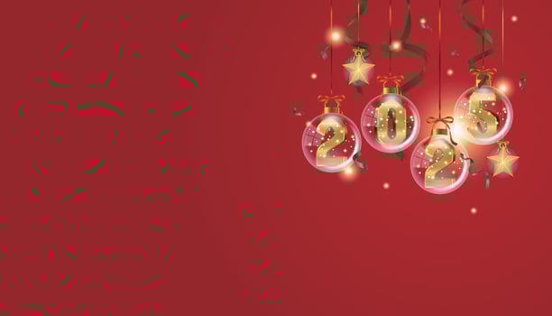 Happy New Year 2025 greeting card, poster, background featuring 2025 decoration inside a Christmas ball vector