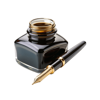 An ink pot with a pen isolated png