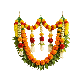 Decorative toran made of fresh flowers and leaves png