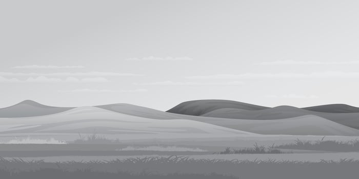 Minimalist grass field landscape with mountain ranges grayscale graphic illustrated have blank space. vector