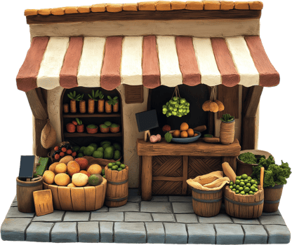 a small store with fruit and vegetables on the outside png